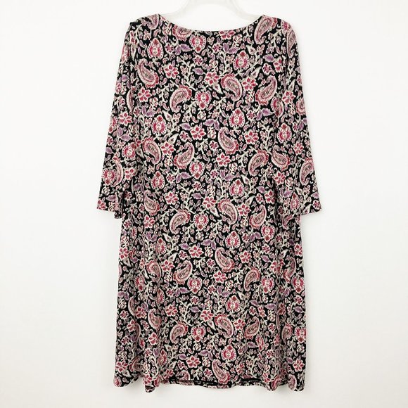 J. Jill Wearever Collection Shift Dress Size L 3/4 Sleeve Paisley Pullover - Picture 2 of 9